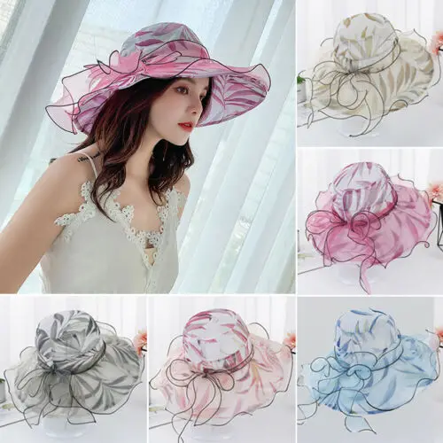 

New Womens Organza Church Summer Wide Brim Kentucky Derby Hat Party Wedding Cap