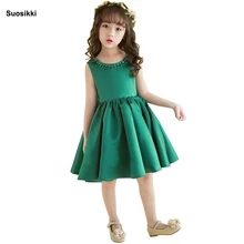 Suosikki Satin Flower Girl Dresses 2018 Beaded Appliqued Dresses For Girls Kids Prom Dresses vestido daminha quality pretty satin flower hem trailing girl dresses 2018 beaded appliqued dresses for girls kids prom dresses vestido daminha