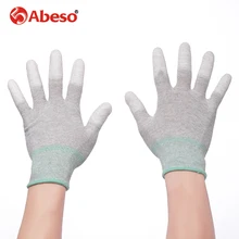 ABESO 2/10 pairs Carbon Conductive fibre & PU Finger electronic Anti-static Gloves With PU AntiStatic Work Glove A3002
