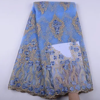 

Wholesale Price Embroidery French Tulle Net Lace With Stones For Bridal Dress New African Lace Fabric For Party Dresses 1444B