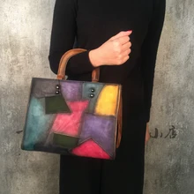 Лоскутная сумка из натуральной кожи женская винтажная Ретро шикарная Большая вместительная сумочка модная дизайнерская роскошная сумка через плечо для женщин