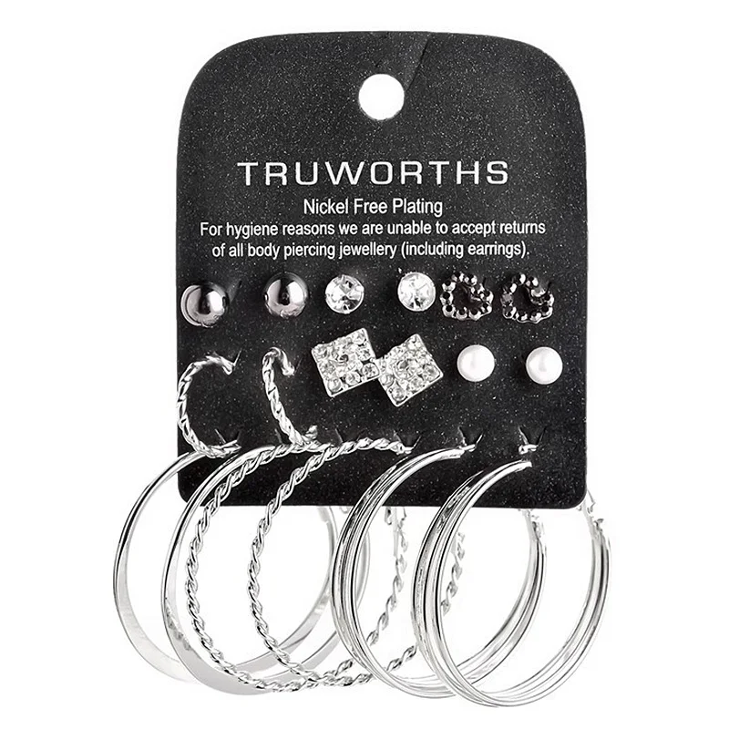 

Sale 9 pairs/set mixed style Pendientes femeninos imitation pearl silvery earring for women girls
