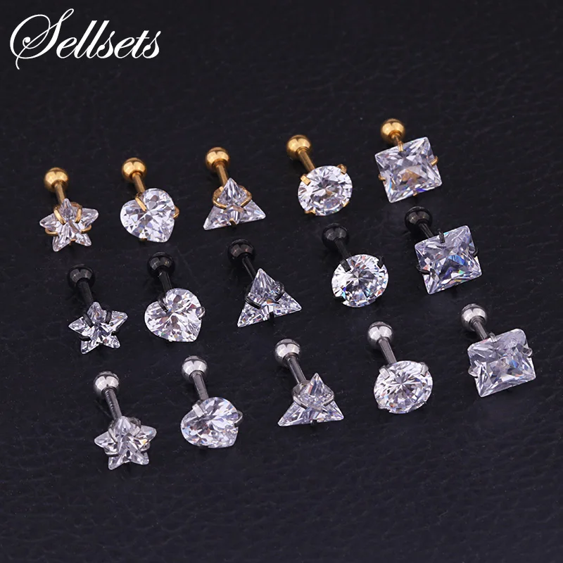 

Sellsets 2pcs 3/4/5/6mm Crystal Zircon Tragus Piercing Ear Cartilage Earrings 316L Surgical Steel Body Jewelry Helix Piercing