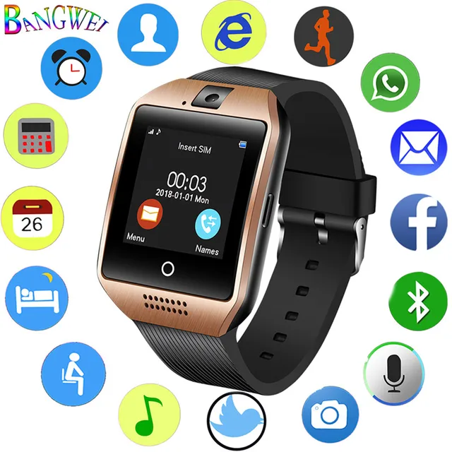 BANGWEI 2018 New Bluetooth Smart Men Watch Sport Pedometer with SIM Camera LED Touch Screen Smartwatch For Android Smartphone