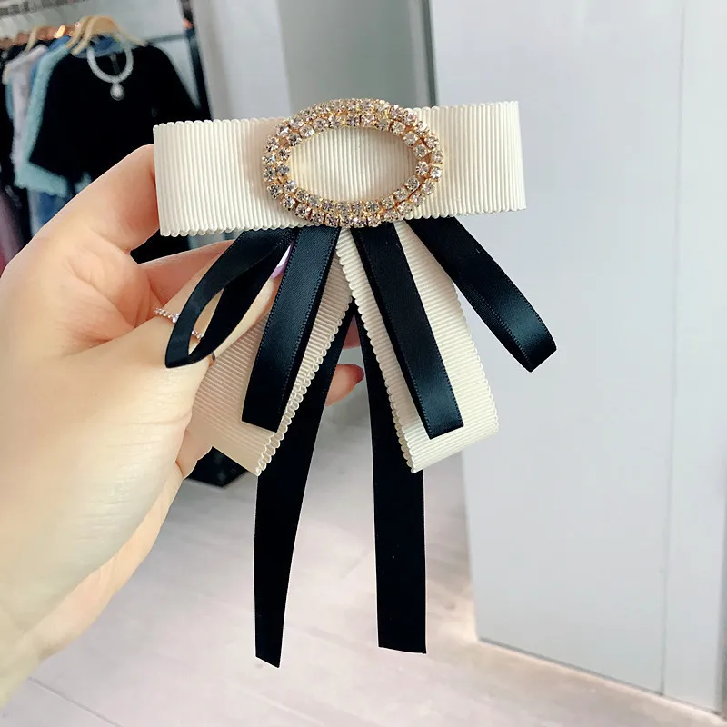 

2018 Japanese Girl Cute High Quality Rhinestone Colorblock Big Bow Tie Fabric Brooch for Fashion Women Shirt Collar Accessories