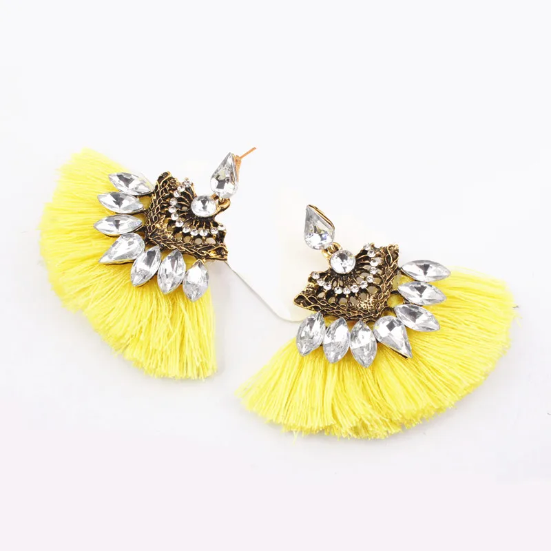 

QUMORAIN Tassel Earrings for Wedding Bohemian Geometric Gifts Colorful Crystal Rhinestones Fringed Dangle Drop Earrings Jewelry