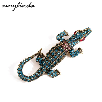 

muylinda Vintage Crocodile Rhinestone Brooch Pins Women Crystal Alligator Animal Brooches Jewelry Metal Broach Female