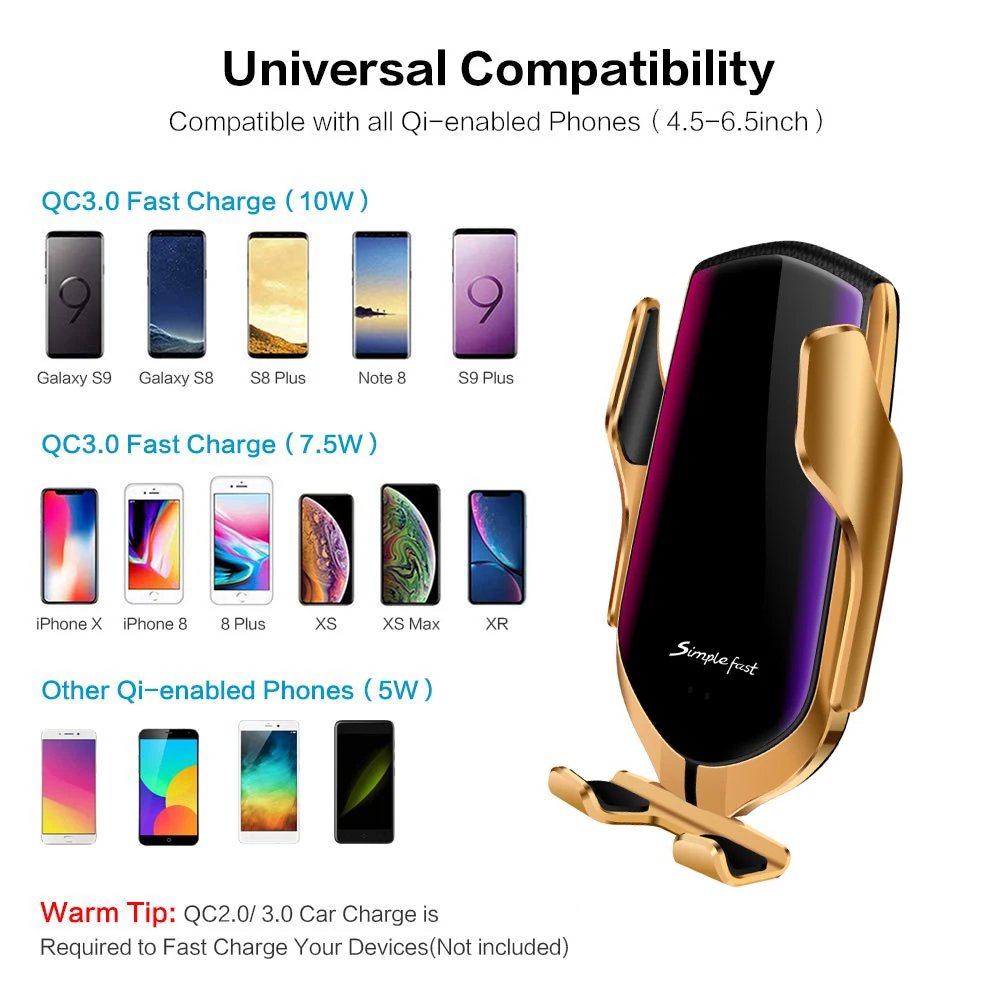 Автомобильное беспроводное зарядное устройство для iPhone XS XR XSMax 10 Вт быстрая