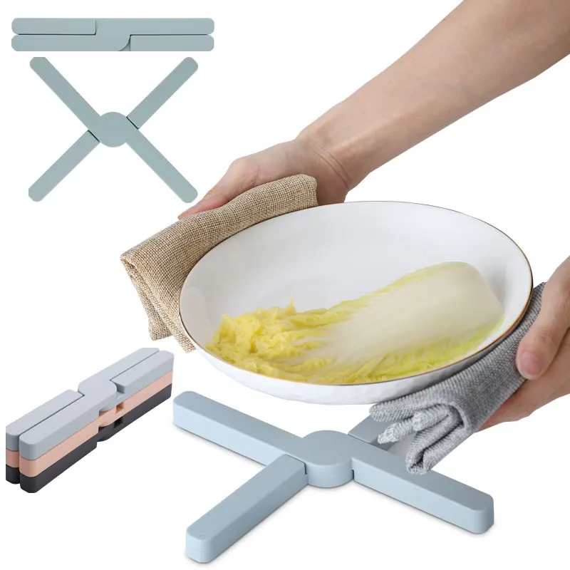

Hifuar 1pc Silicone Collapsable Trivet Kitchen Non-slip Pot Holder Cross Hot Pads Mat Heat Resistant Drying Rack Placemat