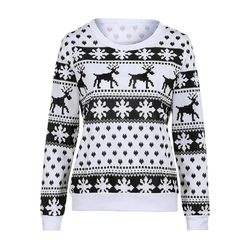 Christmas Sweatshirt Women Elk Snoeflake Printed Pullover Round Neck Long Sleeve Tracksuit Xmas Sudaderas Mujer#YJ