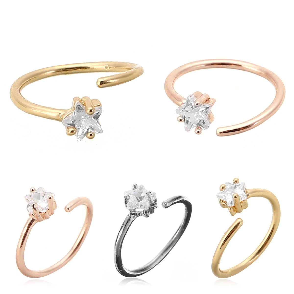 Small Thin Star Crystal Rhinestone Stainless Steel Nose Hoop Ring 3 Colors