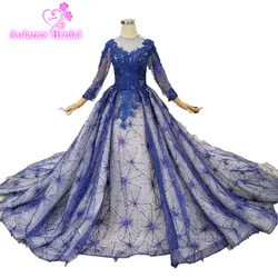 Vestido De Casamento длинные Sleevese кружевное вечернее платье с аппликацией Тюль платье для выпускного вечера 2019 Горячие синие пикантные Для женщин