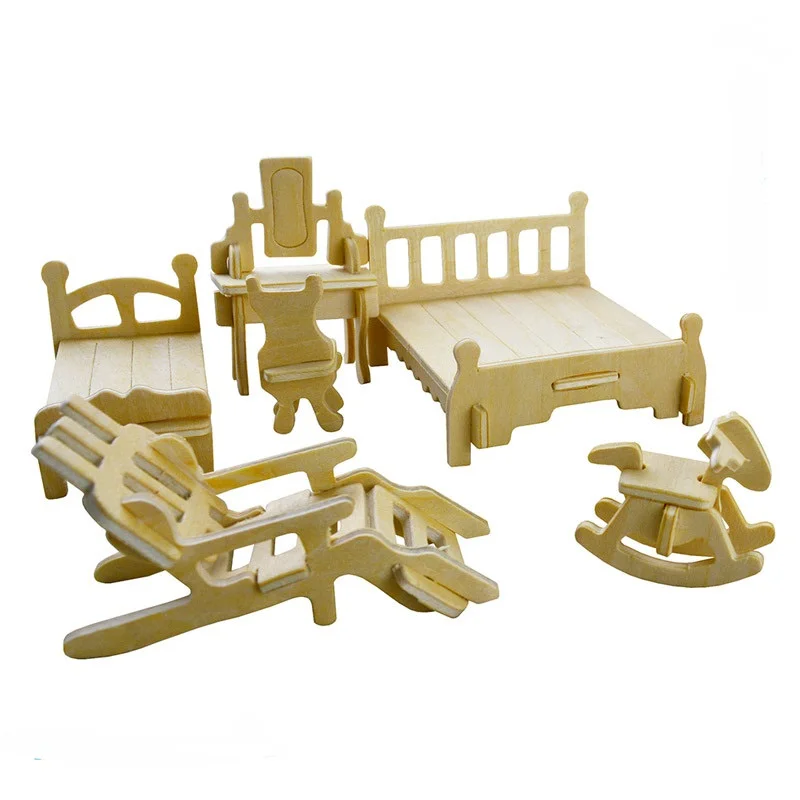 34 шт./компл. DIY Мини Дети образовательный Кукольный дом мебель 3D деревянные ремесла головоломка модель комплект игрушки ручной работы Детский ручной работы подарок