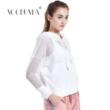 Voobuyla с капюшоном женские футболки для йоги Черная Сетка Спорт Фитнес белая футболка Тренажерный зал Бег быстросохнущая Blusa Esportiva Feminina Йога Топ