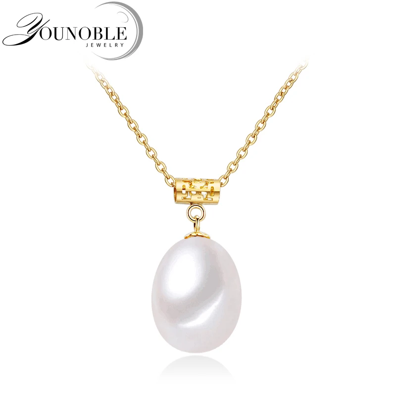 

Wedding 18K Gold Pendant Freshwater Pearl Necklace Women,Gold Jewelry Girl Gift 925 Sterling Silver Necklace Chain Anniversary