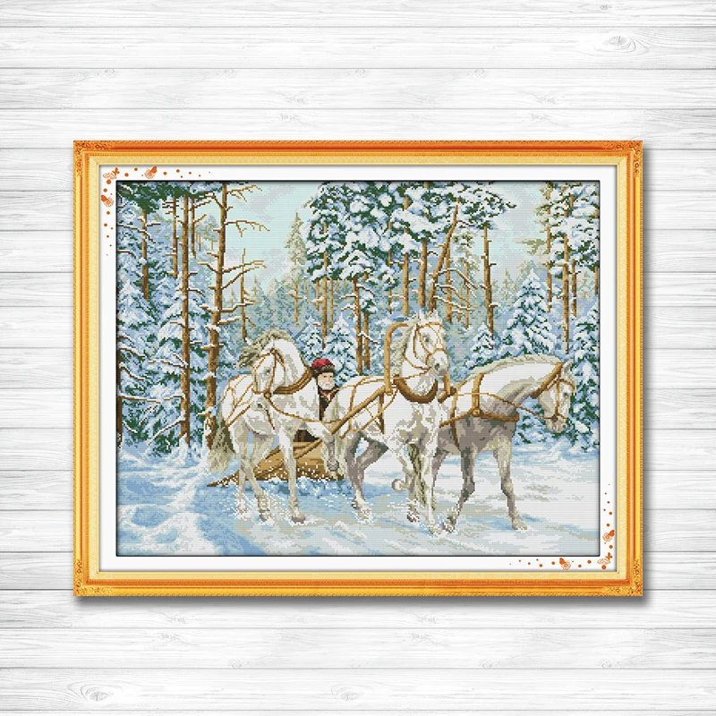 

The cart go through the snow 11CT printed on canvas DMC 14CT Cross-Stitch kits DIY needlework embroidery Sets Scenic Home Decor