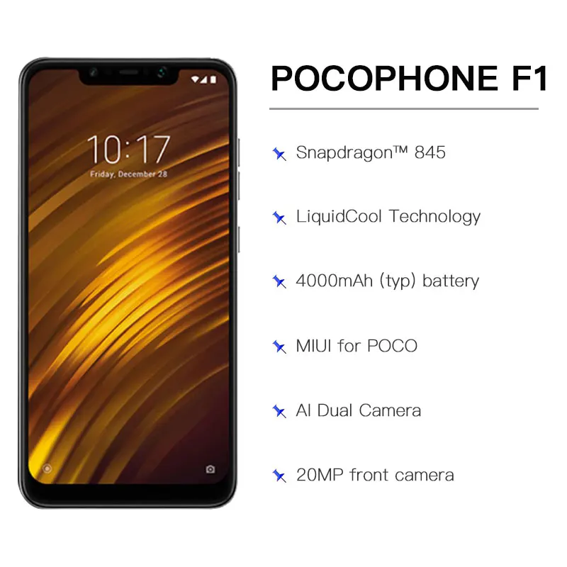 Cheap Global Version Xiaomi POCOPHONE F1 6GB 64GB POCO F1 Smartphone Snapdragon 845 AI Dual Camera  6.18" Full Screen Display 4000mAh 3