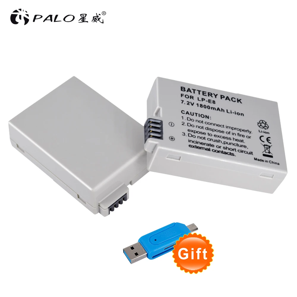 

PALO 2pc 1800mah LP-E8 LPE8 LP E8 Battery Batterie Digital Camera Battery for Canon EOS 550D 600D 650D 700D X4 X5 X6i X7i T2i