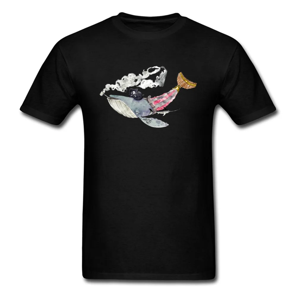 Men's Faddish cosie Tops Tees O-Neck Mother Day Cotton T-shirts Normal Short Sleeve Pirate Whale Clothing Shirt Pirate Whale black