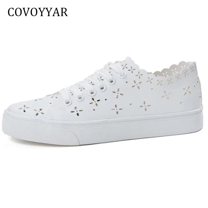 

COVOYYAR 2019 Cut Out White Shoes Women Spring Summer Breathable Women Sneakers Lace Up Casual Students Flats Plus Size WSN628