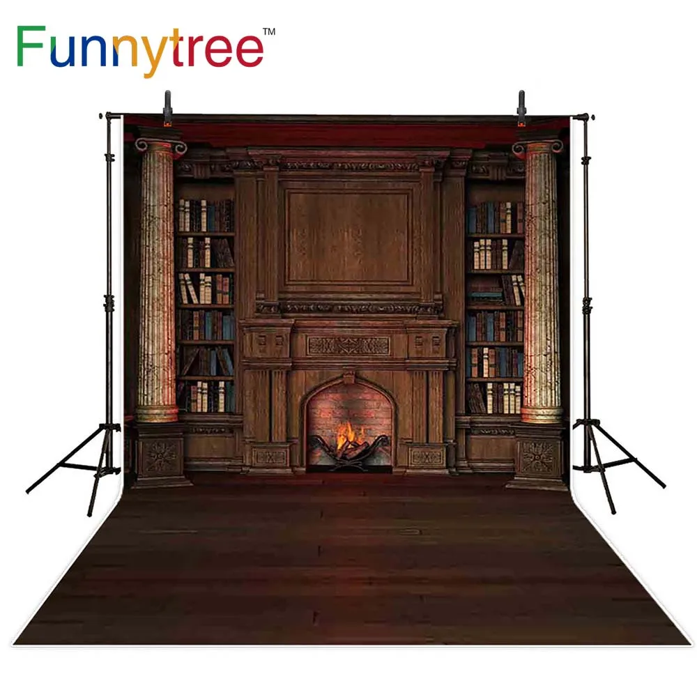 

Funnytree photography backdrops fireplace library bookshelf interior elegance photocall studio funds photo background photophone