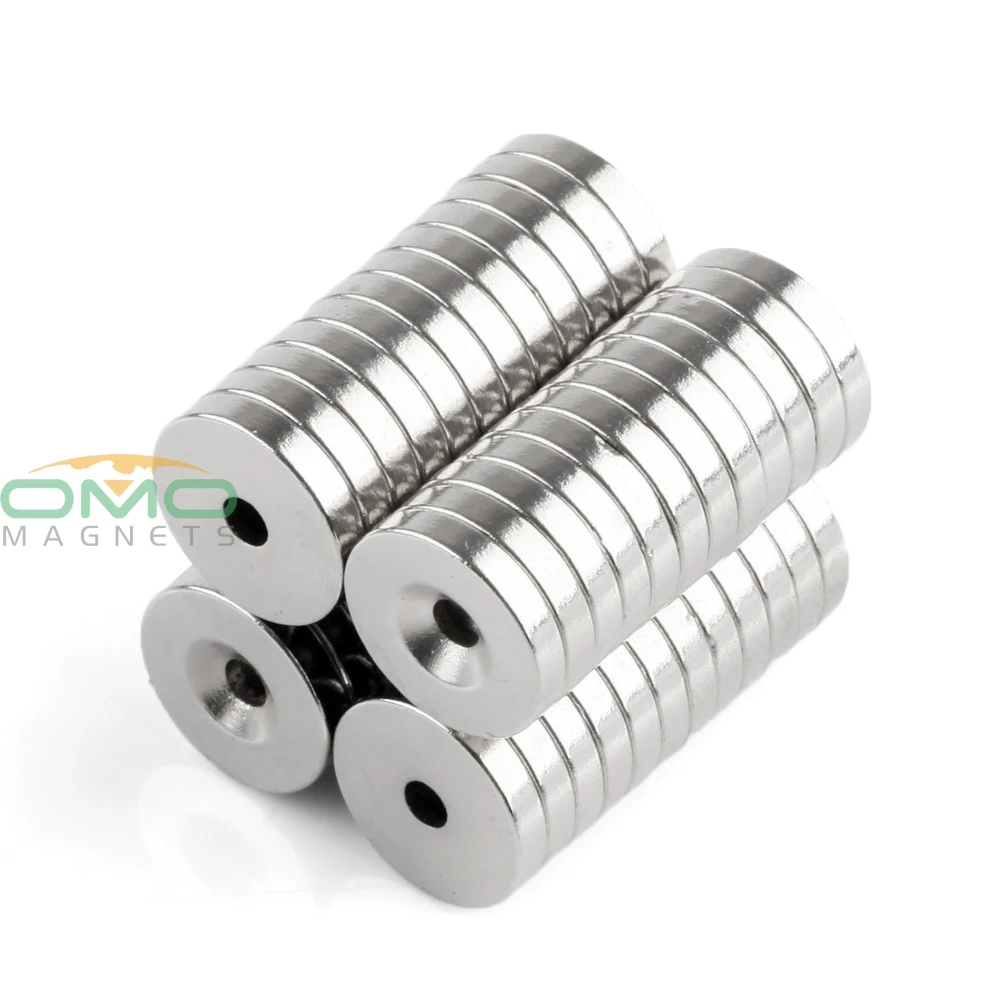 

OMO Magnetics N35 48pcs Strong Neodymium Round Ring Cylinder Countersunk Hole 3mm Magnets 15mm x 3mm