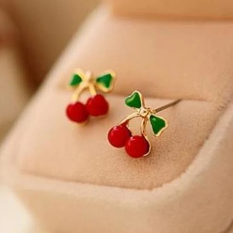 Стиль ювелирные изделия оптом Мода ретро красный корейский стиль металлические серьги-гвоздики в форме вишни