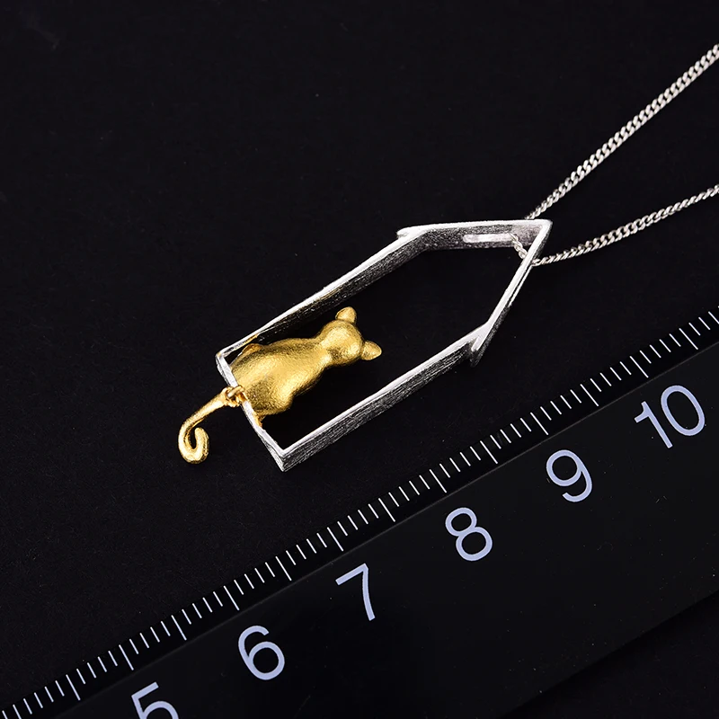 925 Sterling Silver Handmade Fine Jewelry Original Gold Cute Gazing Cat Design Pendant without Necklace for Women Lotus Fun pendant necklace silver pendant silver necklace charms