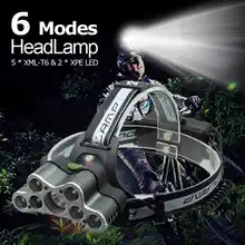 High Power 7 LED Head Torch 20000 Lumens LED Headlamp USB Rechargeable XML T6 Lamp Warning