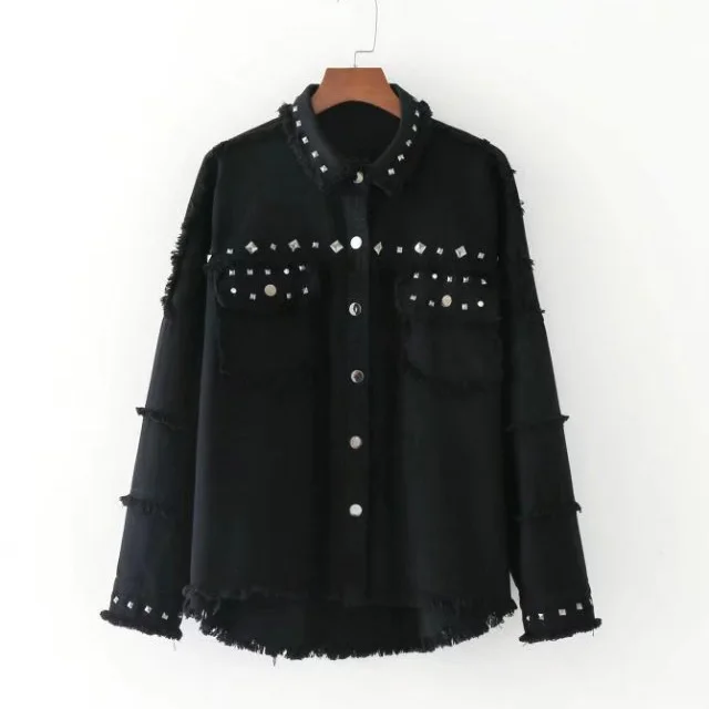 

Women Bf Style Frayed Jacket Pockets Bomber Coat Casual Long Sleeve Jacket