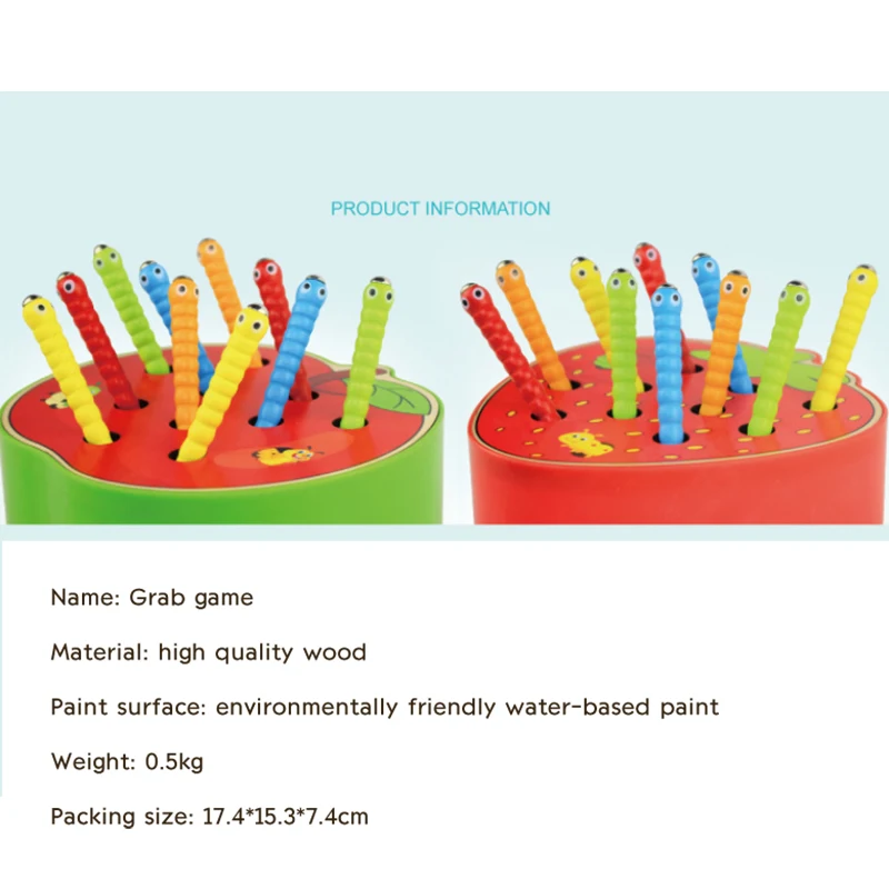 Клубника яблоко Раннее детство образование ловить червя Игра цвет когнитивные Дети Магнитные Игрушки Детские Образовательные Подарки