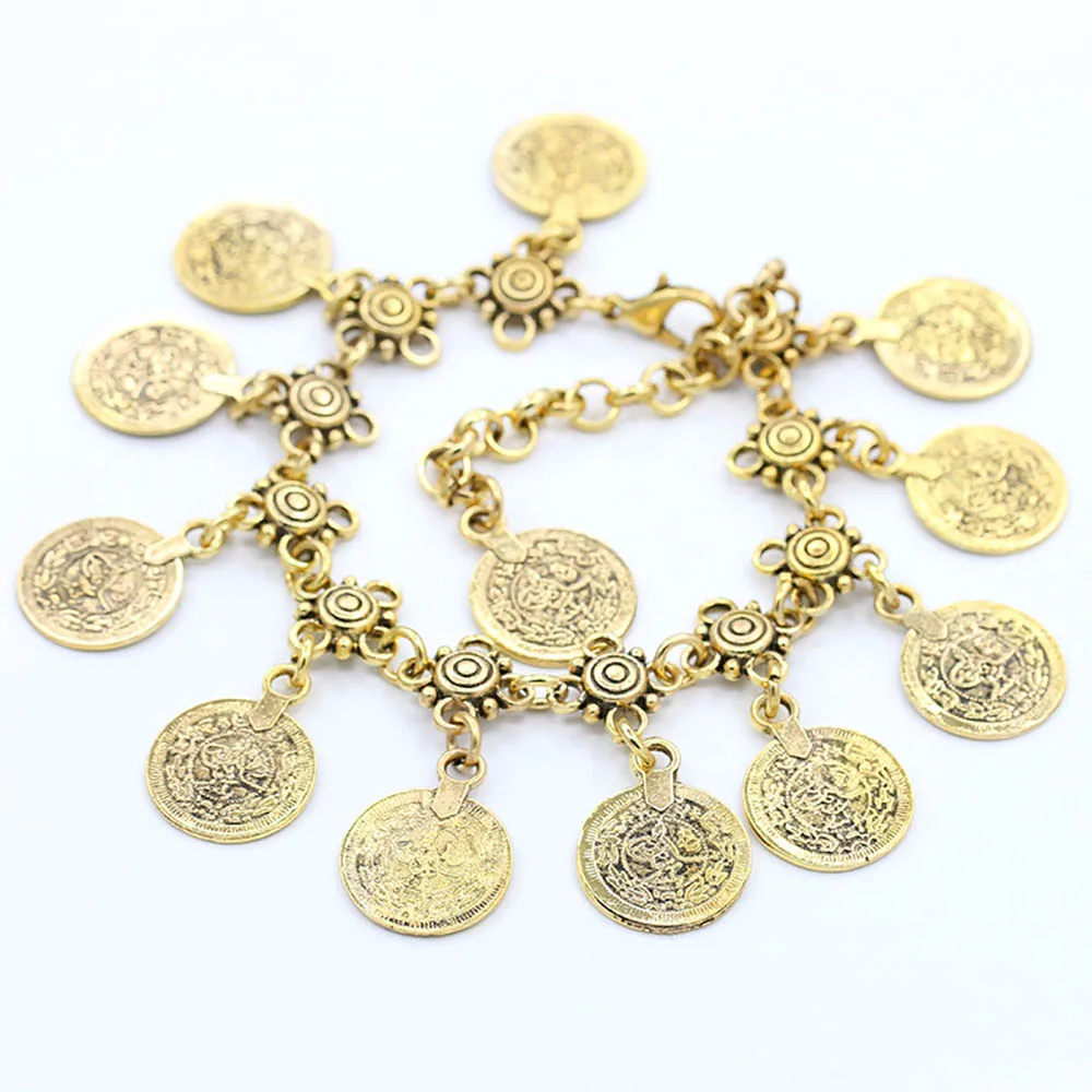 Bls-miracle Bohemia Summer Foot Jewelry Metal Tassel Vintage Charm Coin Anklets Gift For Woman Beach Anklet A-12