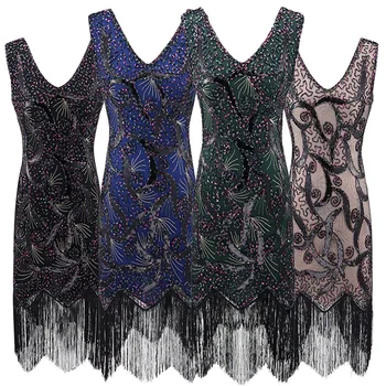 

1920 cross-border evening dress women's new tasseled retro dress sequined dress