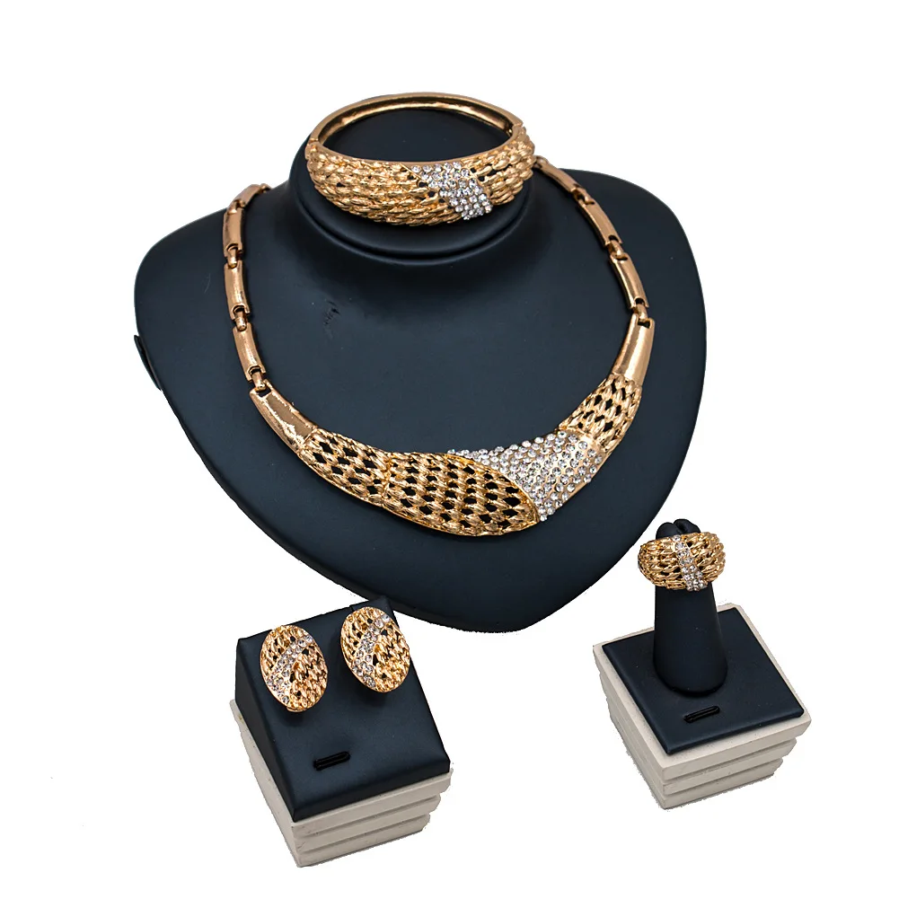 

Dealky New Arrival Women Necklace Jewelry Set Fashion Beautiful Rhinestone Gold Jewellery Set Free Shipping