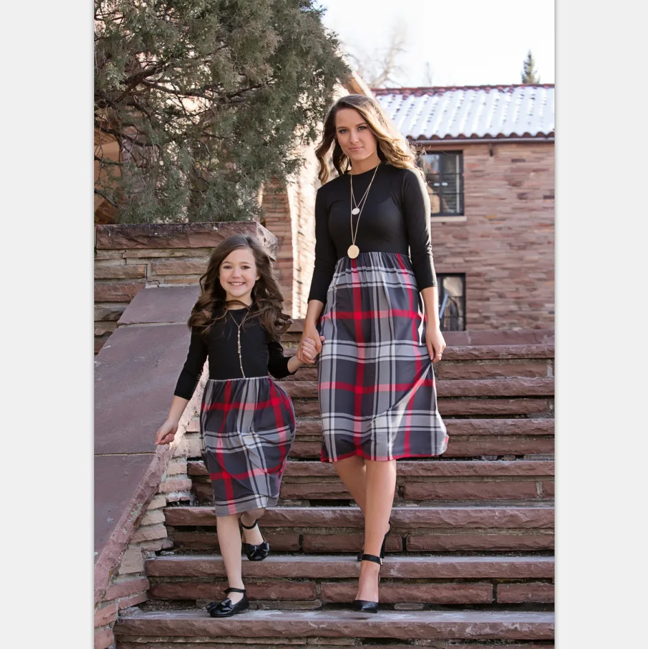 

ZOGAA 2019 New Spring Three Quarter Plaid Medium-length Parent-Child Skirt Middle Waist Matching Outfits 4 Colors
