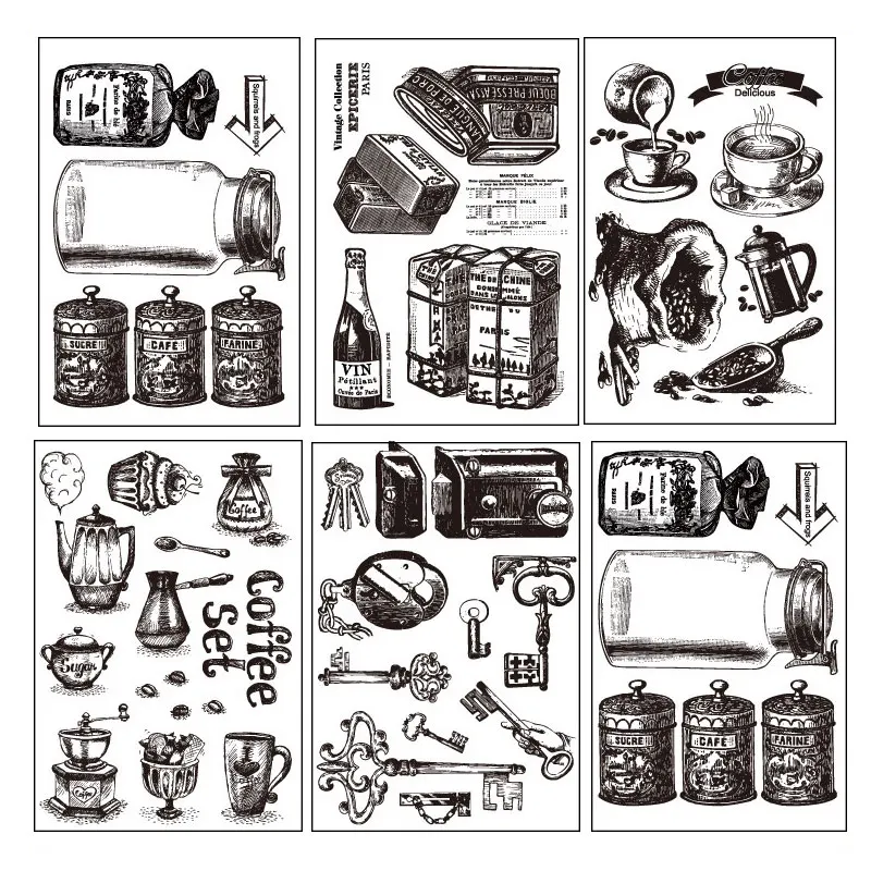 

Vintage Coffee series bottle lock key silicone stamp, children diy Handmade Scrapbook Photo Album decoration students soft Stamp