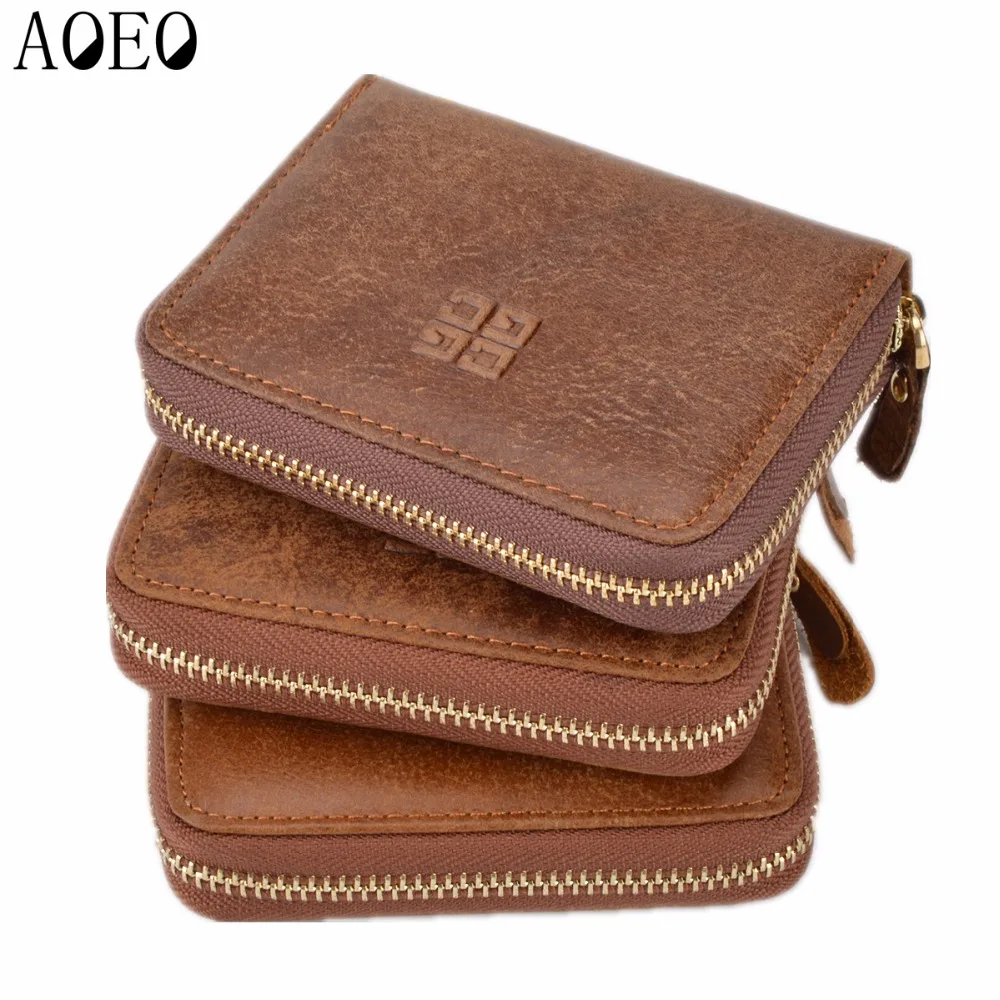 

AOEO Brand Women Wallet With Zipper Genuine Cow Leather Mini Wallets Woman Credit Card Holder Female Purse Carteira Feminina