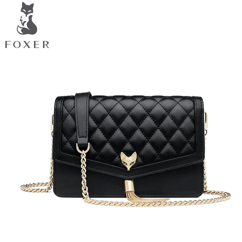 FOXER New rhombic chain package 2018 new tassel bag female fashion temperament shoulder Messenger bag FOXER New rhombic chain package 2018 new tassel bag female fashion temperament shoulder Messenger bag