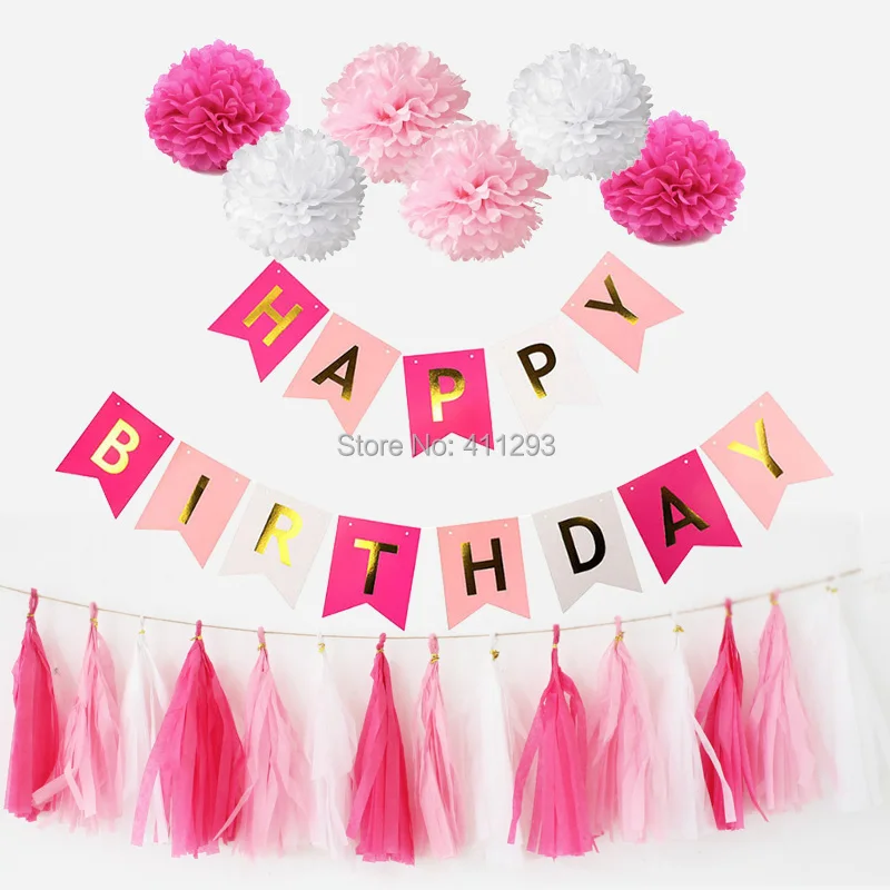 Paper Tassel Tissue Pom Poms Pompoms One Bunting Banner Baby Birthday Party