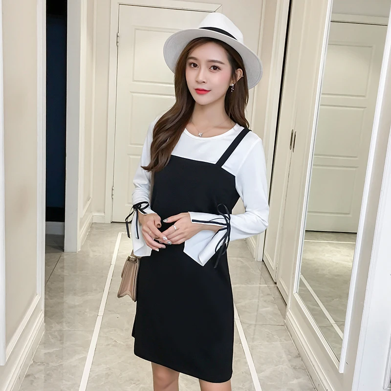 

Plus Size 2019 New Autumn Loose Slim Brimlly Even Dresses Black 8828