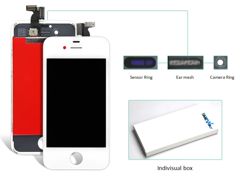 DHL 30pcs Replacement LCD Touch Screen Digitizer Glass Assembly For IPhone 4S Camera Ring Ear Mesh