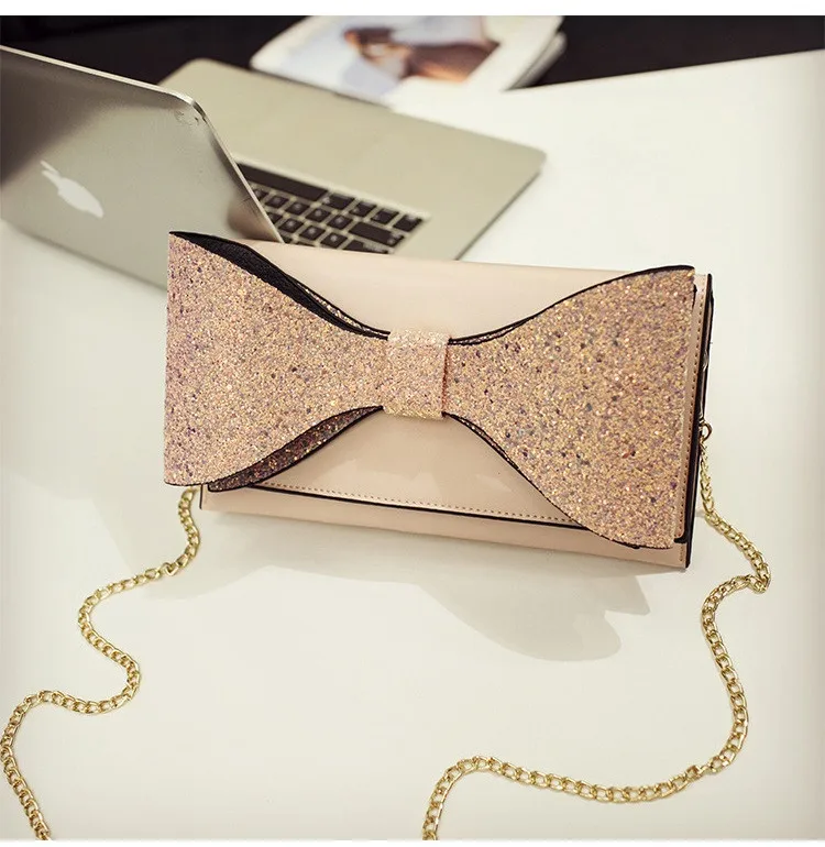 Fashion Bow Women clutch Sparkling luxury lady evening bags chain messenger bag for female Shoulder bag Women's Clutches  (7)