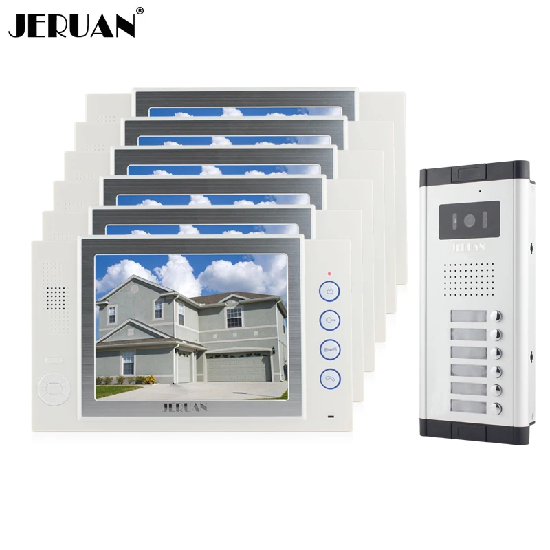 

JERUAN Brand New Apartment Intercom 8`` LCD Video Door Phone Doorbell intercom System for 6 house 1V6+8GB card+free shipping