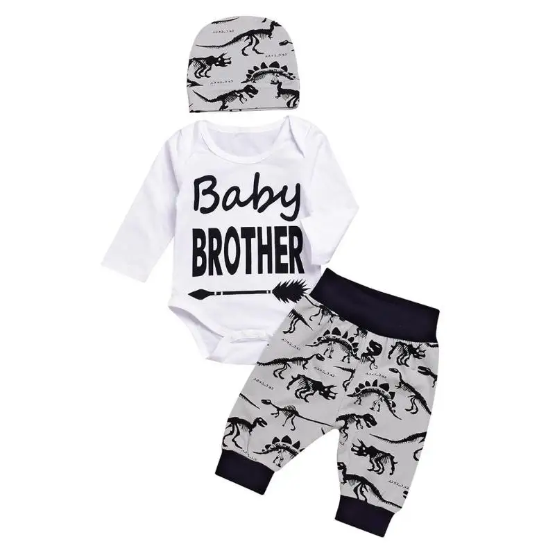 

3PCS/Set Newborn Baby Girls Boys Clothes Set Baby Fashion Long Sleeve Cotton Letters Print Romper + Pants + Hat Infant Outfits