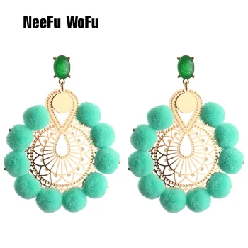 

NeeFu WoFu Hairball Earrings Big Earring Large band Long Earrings For Women Copper Brincos Brand earrings Jewelry