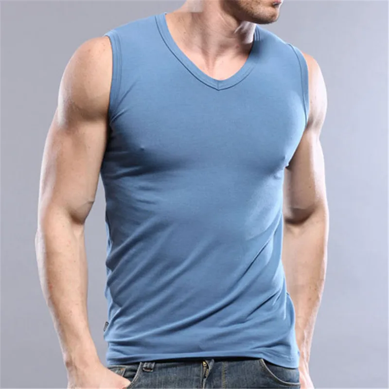 Blue Casual Sleeveless Tops Undershirt 