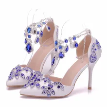 Plus Size 34-42 Fashion Diamond Wedding Shoes White For Women Handmade Bridal Shoe Comfortable Sandals Brides Shoes XY-A0122 plus size 34 40 fashion lace wedding shoes white for women handmade bridal shoe comfortable heel platforms brides shoes