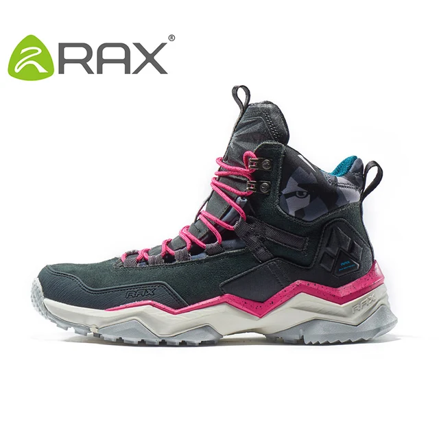 RAX Men Hiking Shoes Mid-top Waterproof Outdoor Sneaker Men Leather Trekking Boots Trail Camping Climbing Hunting Sneakers Women carbon black women
