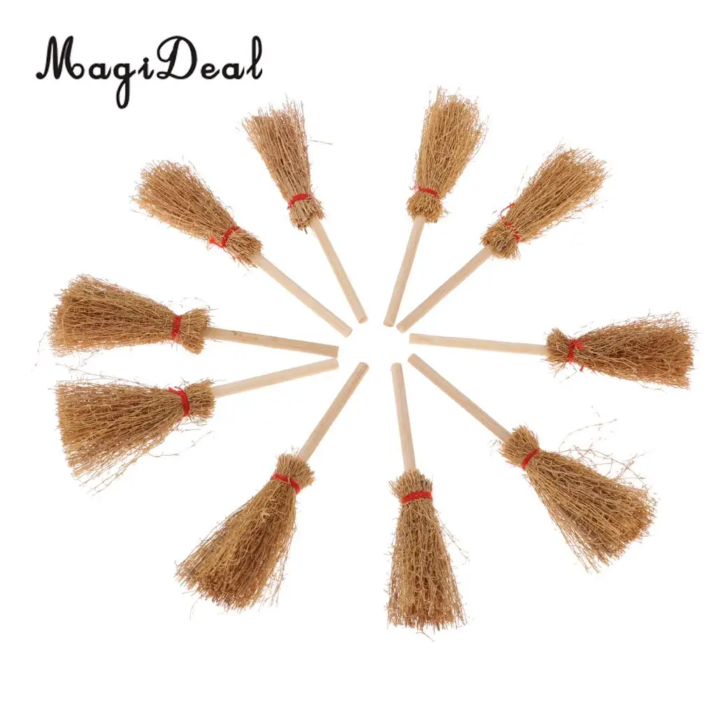 1/12 Doll House Decoration Accessories Mini Bamboo Broom Model Dollhouse Miniature Cleaning Tools Kit Pretend Play Toy 10 Pieces