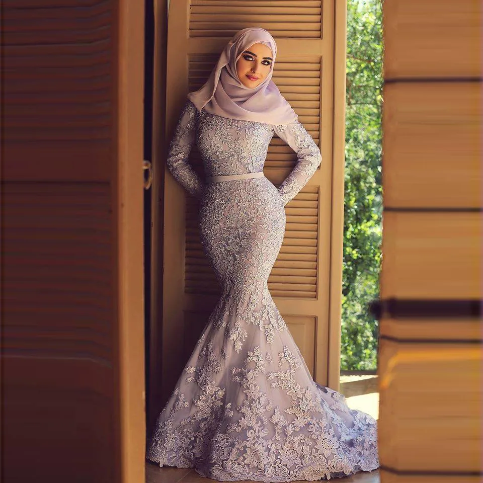 Musulman Dubaï Arabe Manches Longues Robe de Soirée 2016 Dit Mhamad Élégant Sirène Robes De Soirée